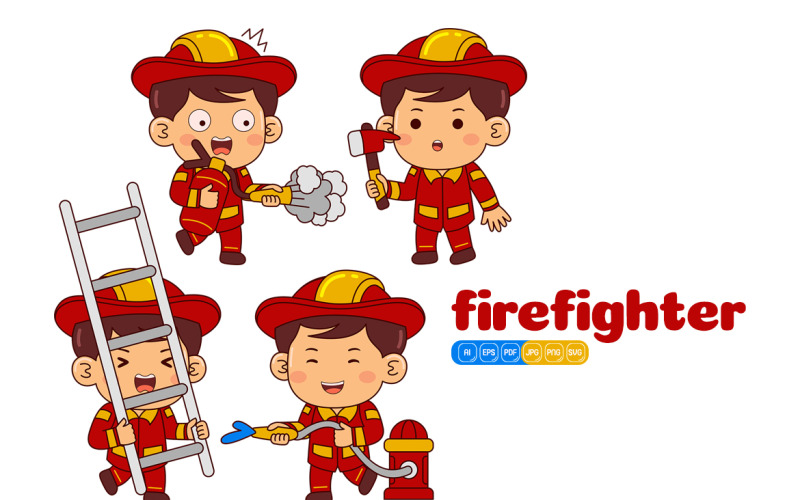 Cute Firefighter Boy Vector Pack #02 Vector Graphic