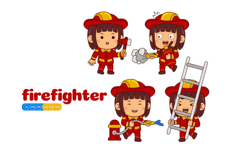 Cute Firefighter Girl Vector Pack #01 Vector Graphic
