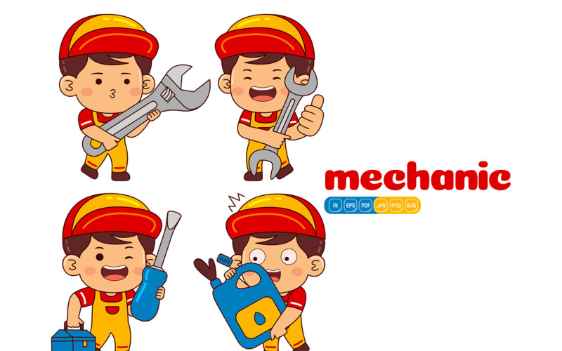 Cute Mechanic Boy Vector Pack #01 Vector Graphic