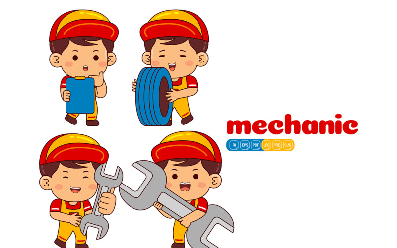 Cute Mechanic Boy Vector Pack #02 Vector Graphic