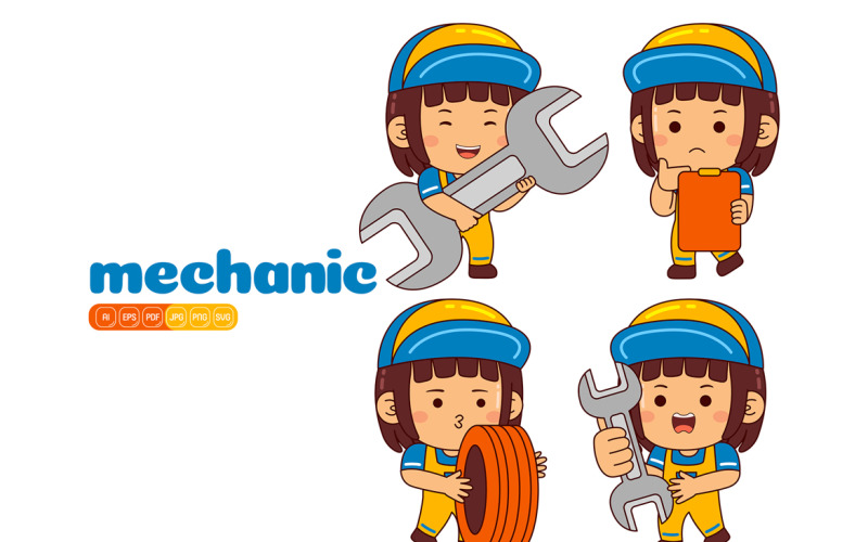 Cute Mechanic Girl Vector Pack #01 Vector Graphic