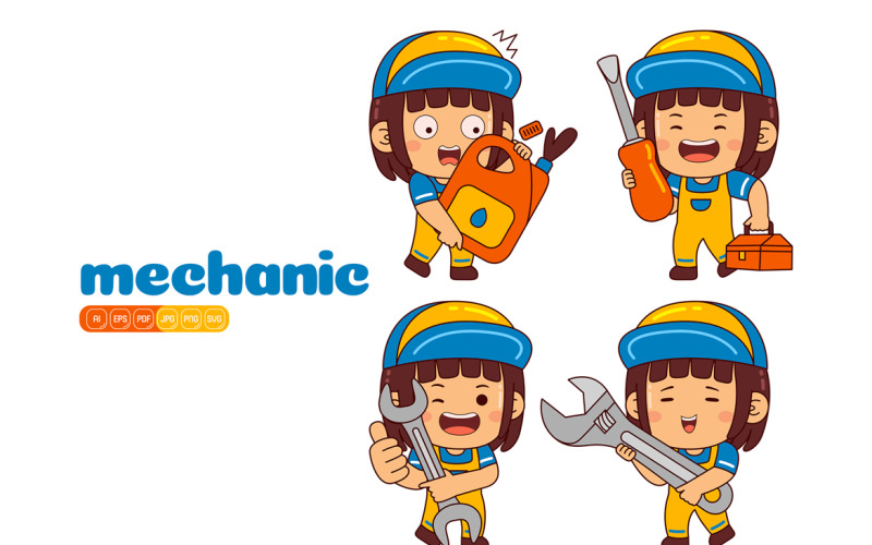 Cute Mechanic Girl Vector Pack #02 Vector Graphic