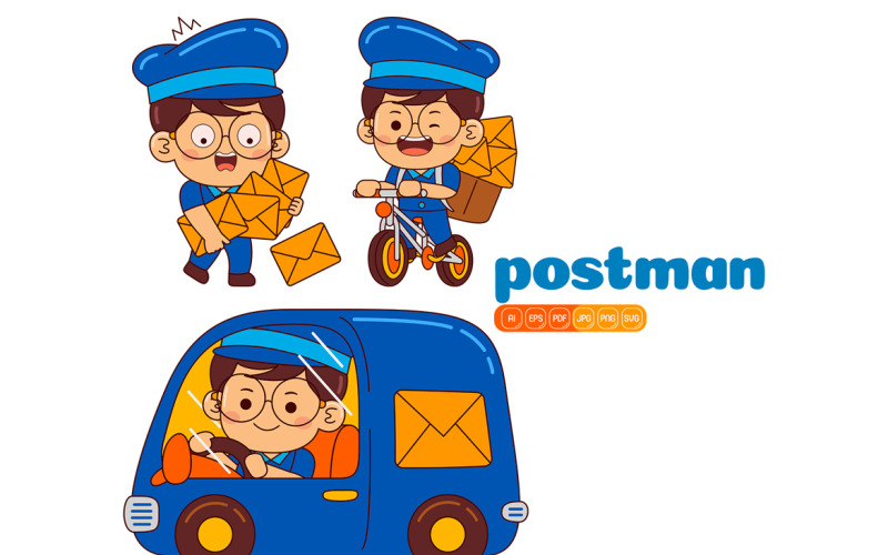 Cute Postman Boy Vector Pack #01 Vector Graphic