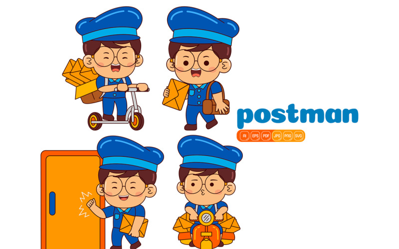 Cute Postman Boy Vector Pack #02 Vector Graphic