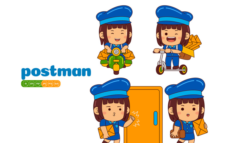 Cute Postman Girl Vector Pack #01 Vector Graphic