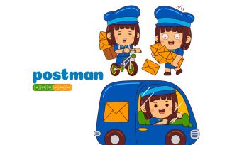 Cute Postman Girl Vector Pack #02