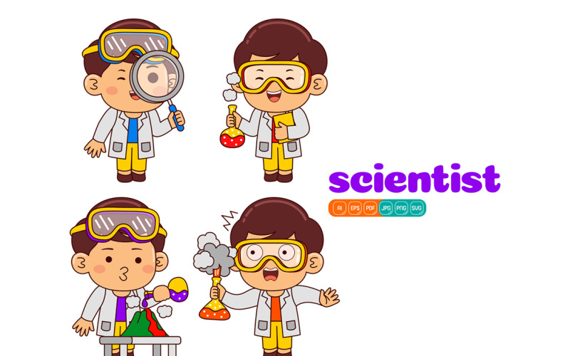 Cute Scientist Boy Vector Pack #02 Vector Graphic