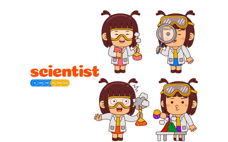 Cute Scientist Girl Vector Pack #01 Vector Graphic