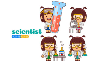 Cute Scientist Girl Vector Pack #02