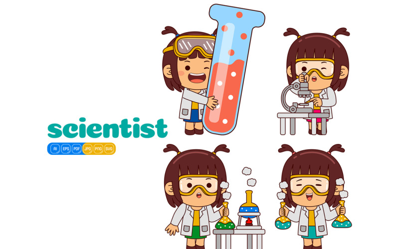 Cute Scientist Girl Vector Pack #02 Vector Graphic