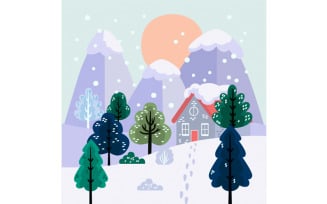 Hand Drawn Flat Winter Landscape Illustration