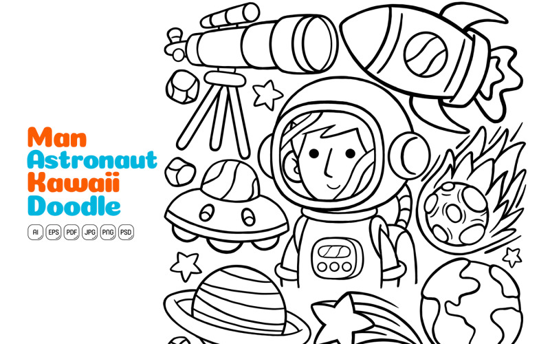 Man Astronaut Kawaii Doodle Vector Illustration Line Art Vector Graphic