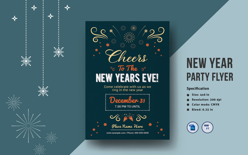 New Year Celebration Party Flyer Template. Ms Word and Psd Corporate Identity