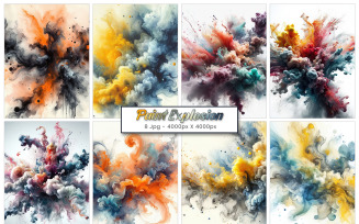 Abstract colorful ink paint splash, splatter brush strokes, orange watercolor powder explosion