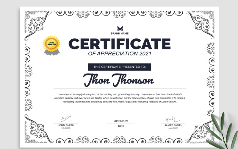 Certificate of Appreciation template Corporate Identity