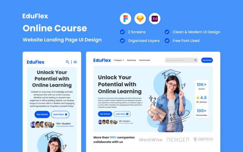 EduFlex - Online Course Landing Page UI Element