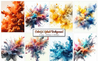 Abstract colorful ink paint splash, powder explosion, smoke paint effect, stain grunge background