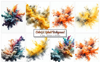 Colorful paint splashes, watercolor powder explosion