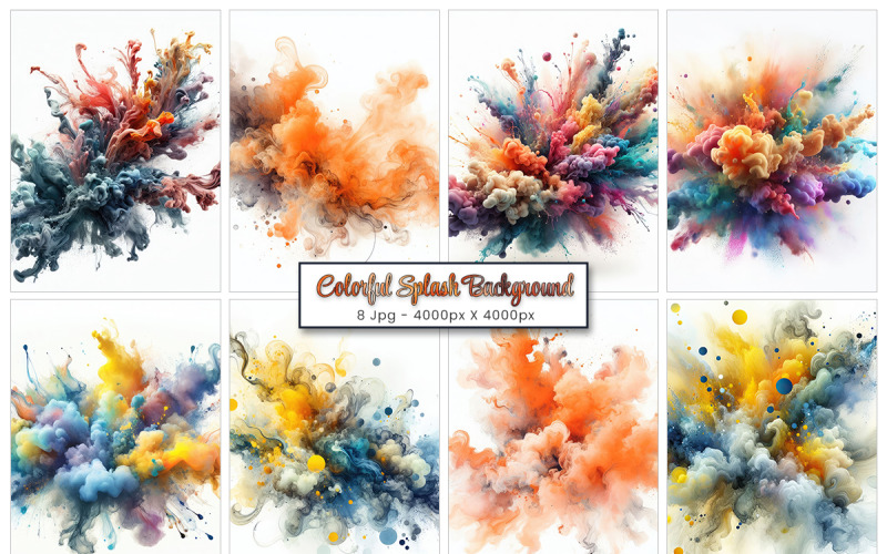 Set of Abstract explosion of colored powder colorful paint splashes Background