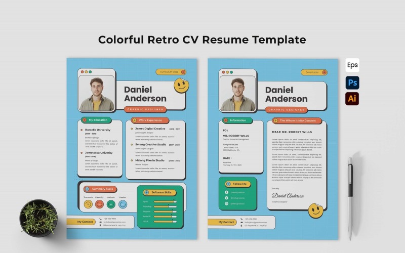 Colorful Retro CV Resume Template Corporate Identity