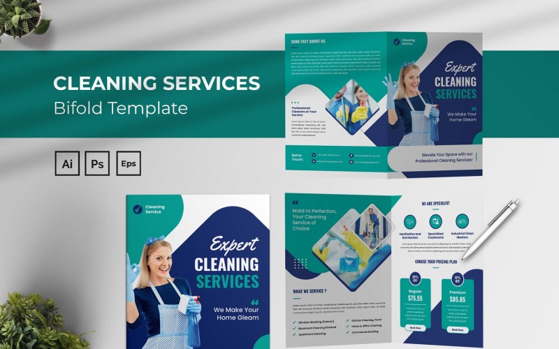 Expert Cleaning Service Bifold Brochure Corporate Identity