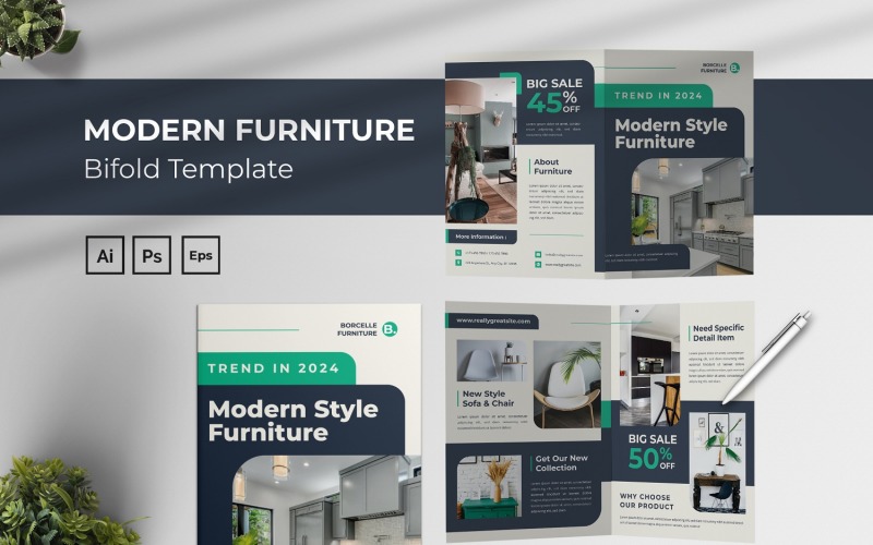 Modern Furniture Bifold Brochure Corporate Identity