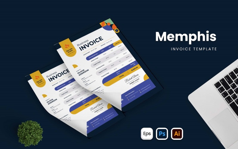 Blue Memphis Invoice Template Corporate Identity