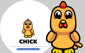 Chick cute mascot cartoon logo design