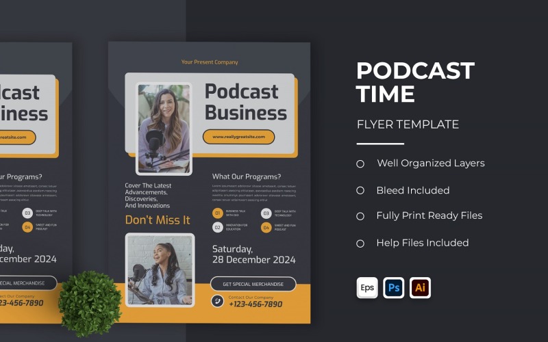 Podcast Time Flyer Template Corporate Identity