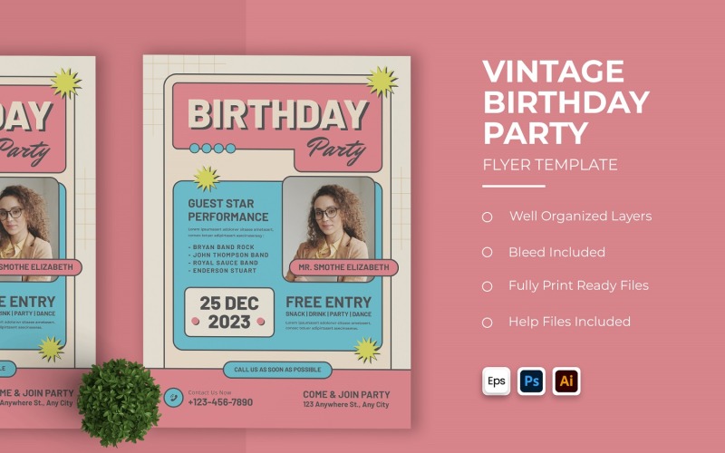Vintage Birthday Party Flyer Corporate Identity
