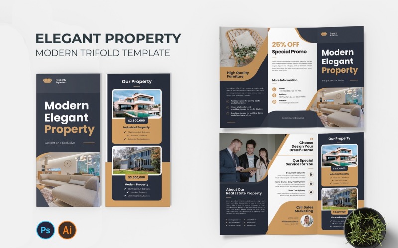 Elegant Property Trifold Brochure Corporate Identity