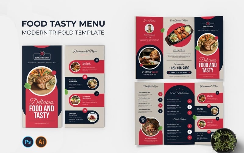 Food Tasty Menu Trifold Brochure Corporate Identity