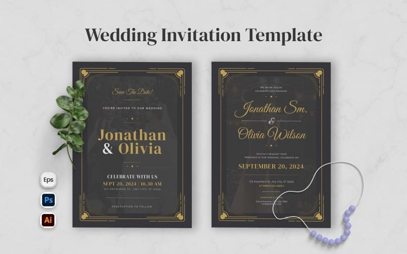 Golden Green Vintage Wedding Invitation Corporate Identity