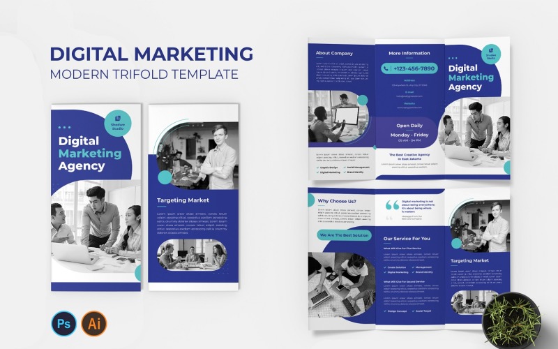 Modern Digital Marketing Trifold Brochure Corporate Identity