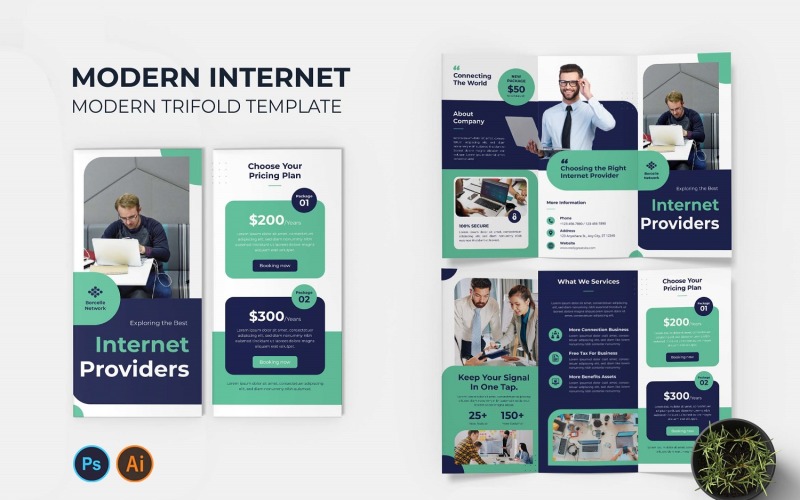 Modern Internet Providers Trifold Brochure Corporate Identity