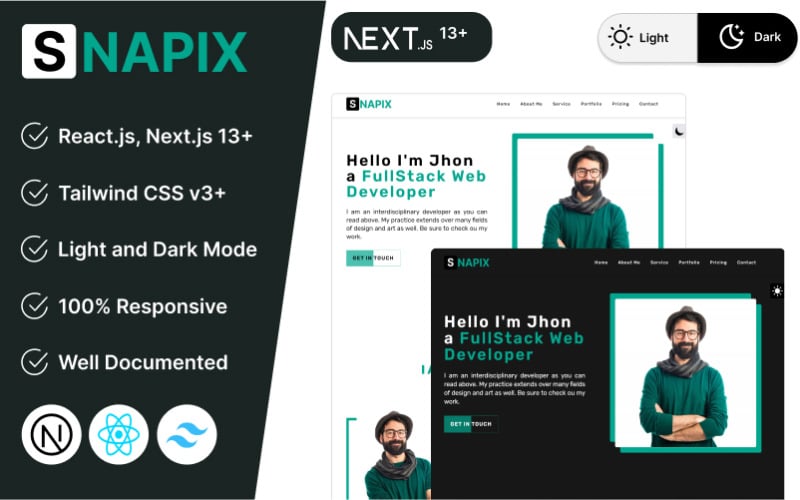 Snapix - Modern Tailwind CSS Personal Portfolio React Nextjs Template Website Template