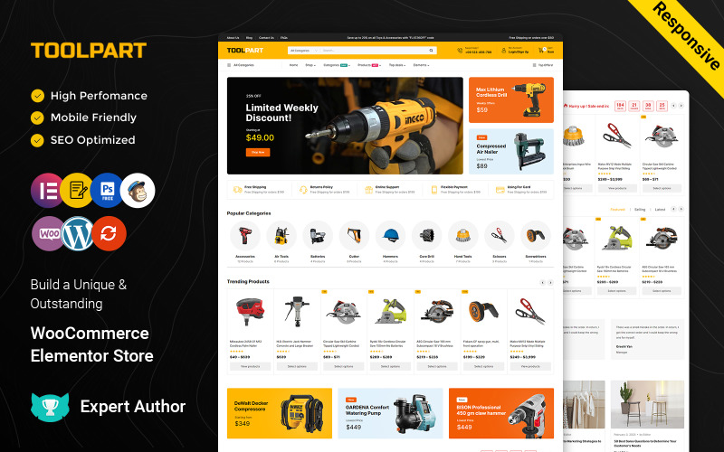 ToolPart – Tools Parts and Equipment Elementor WooCommerce Store WooCommerce Theme