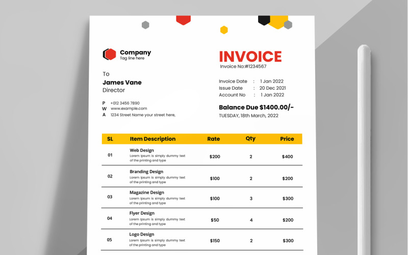 Company Invoice Template Layout Corporate Identity