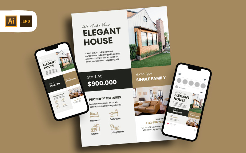 Elegant House Real Estate Flyer Template Corporate Identity