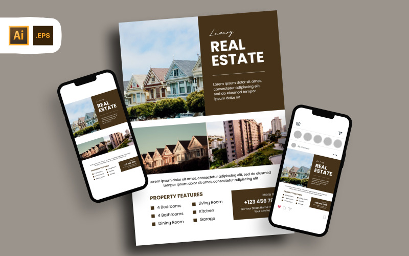 Luxury Real Estate Flyer Template Corporate Identity