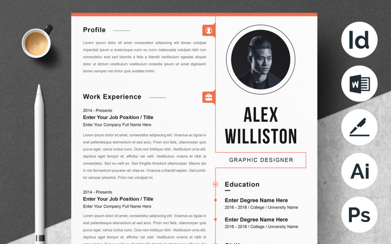 Modern Professional Resume CV Template Word Apple Pages Resume Template