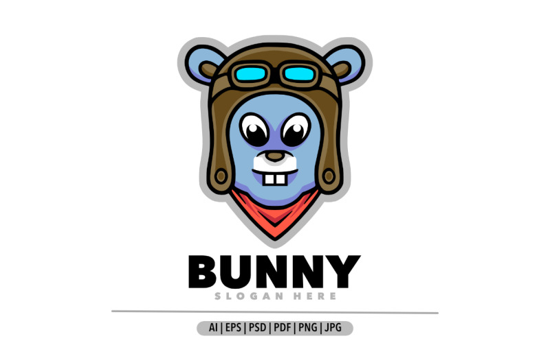 Bunny pilot head mascot logo design Logo Template
