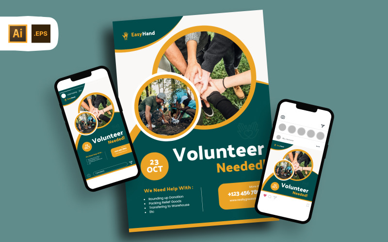 Green Modern Volunteer Recruitment Flyer Template Corporate Identity