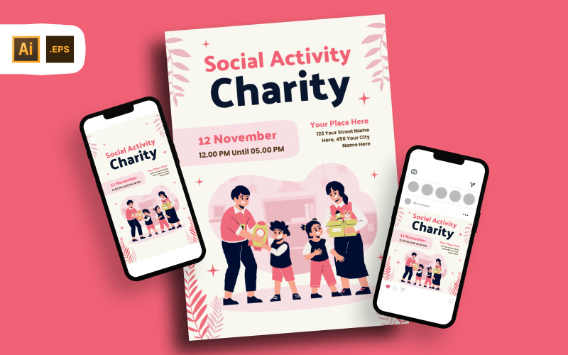 Pinkish Illustrative Social Charity Flyer Template Corporate Identity