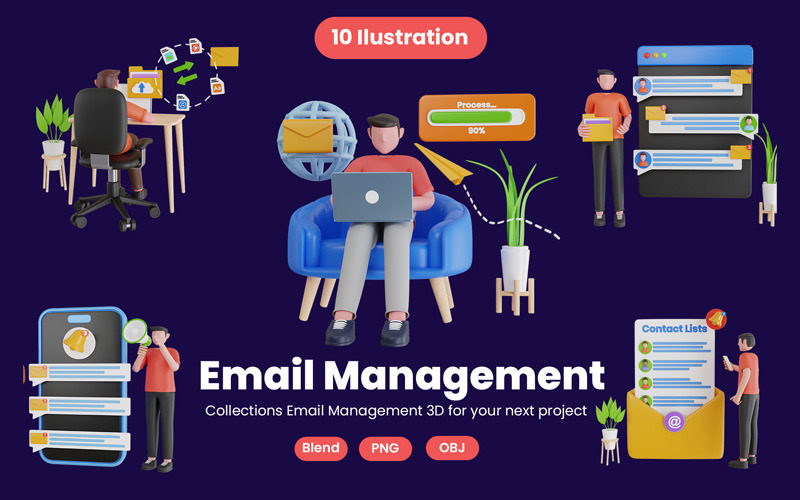 3D Illustration of Email Management Model