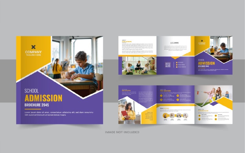 Back to school square trifold brochure design or Education Prospectus Brochure layout Corporate Identity