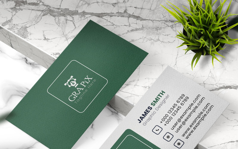 Green & White Simple Business Card Corporate Identity