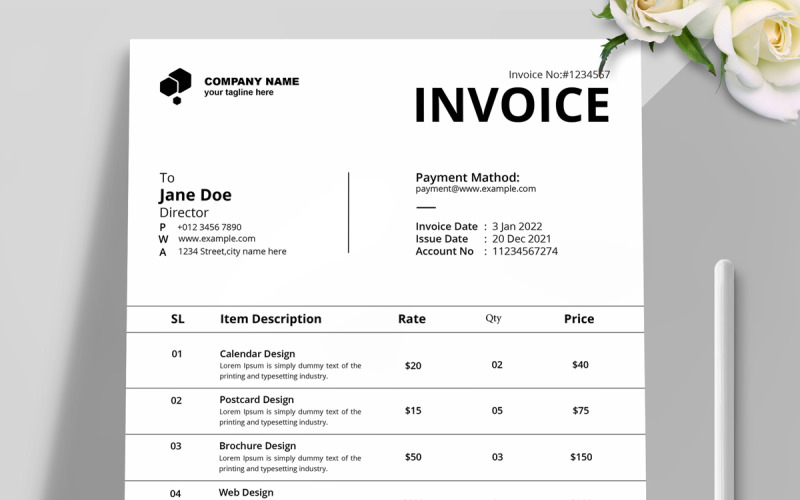 Simple White Invoice Template Layout Corporate Identity