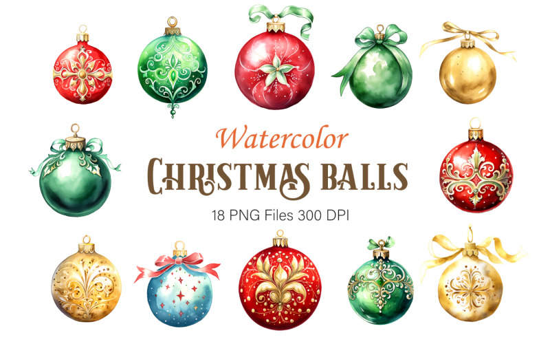 Watercolor Christmas balls. Clipart Bundle. Illustration