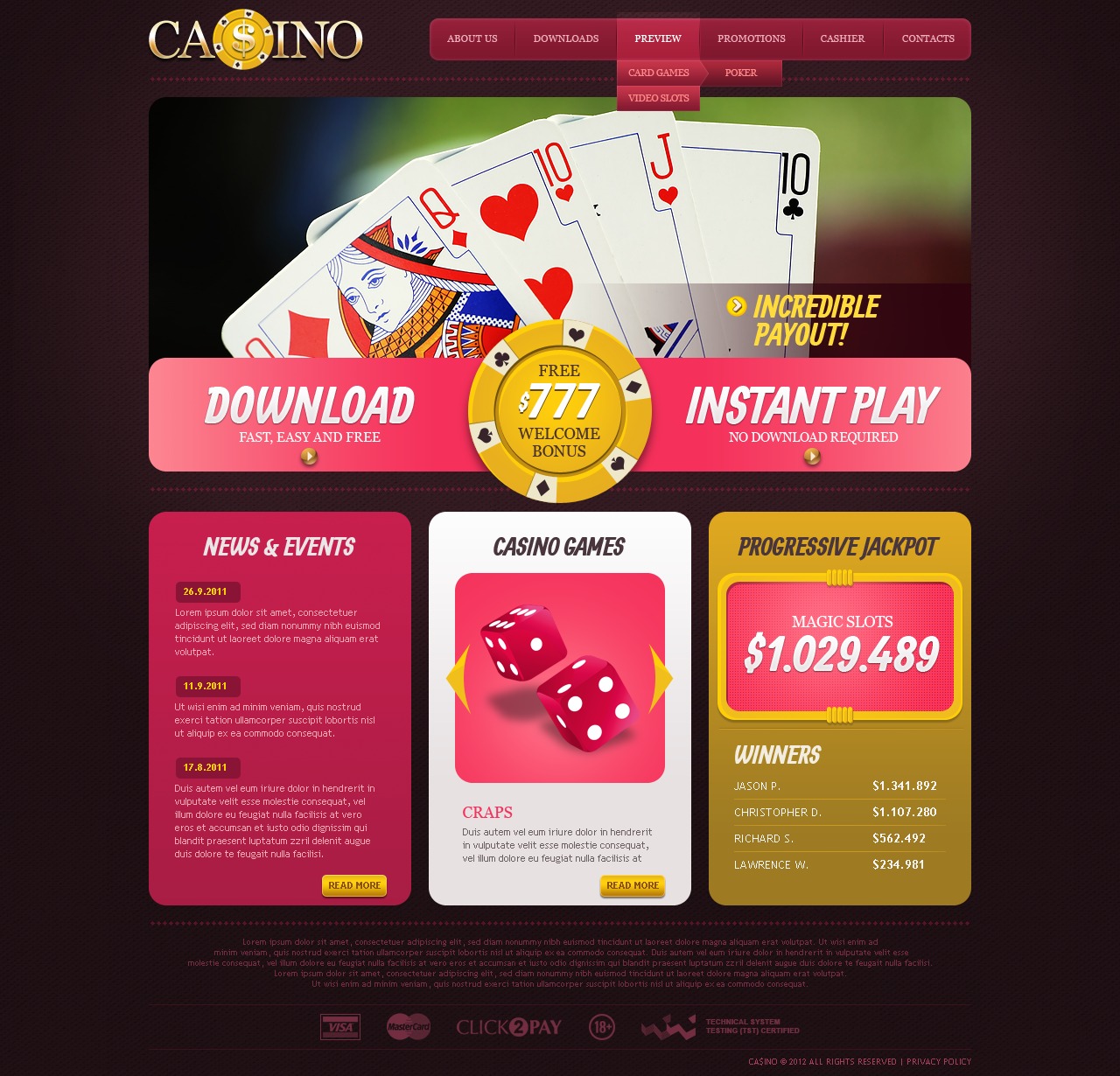 Modèle Web pour site de casino en ligne #37533 - screenshot